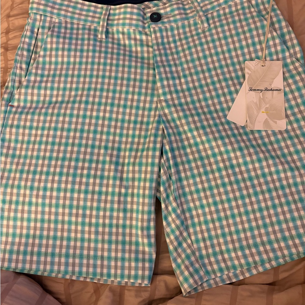 Tommy Bahama Men's Aqua and White Checkered Shorts